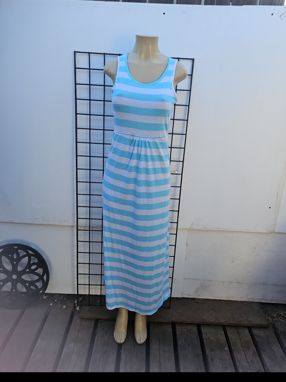 5th & Love Aqua and White Striped Sleeveless Maxi Dress